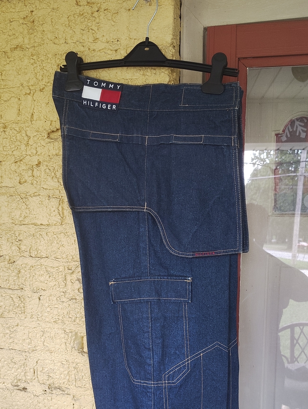 Tommy Hilfiger Men’s Dark Blue Denim Cargo Pants with Logo Patch